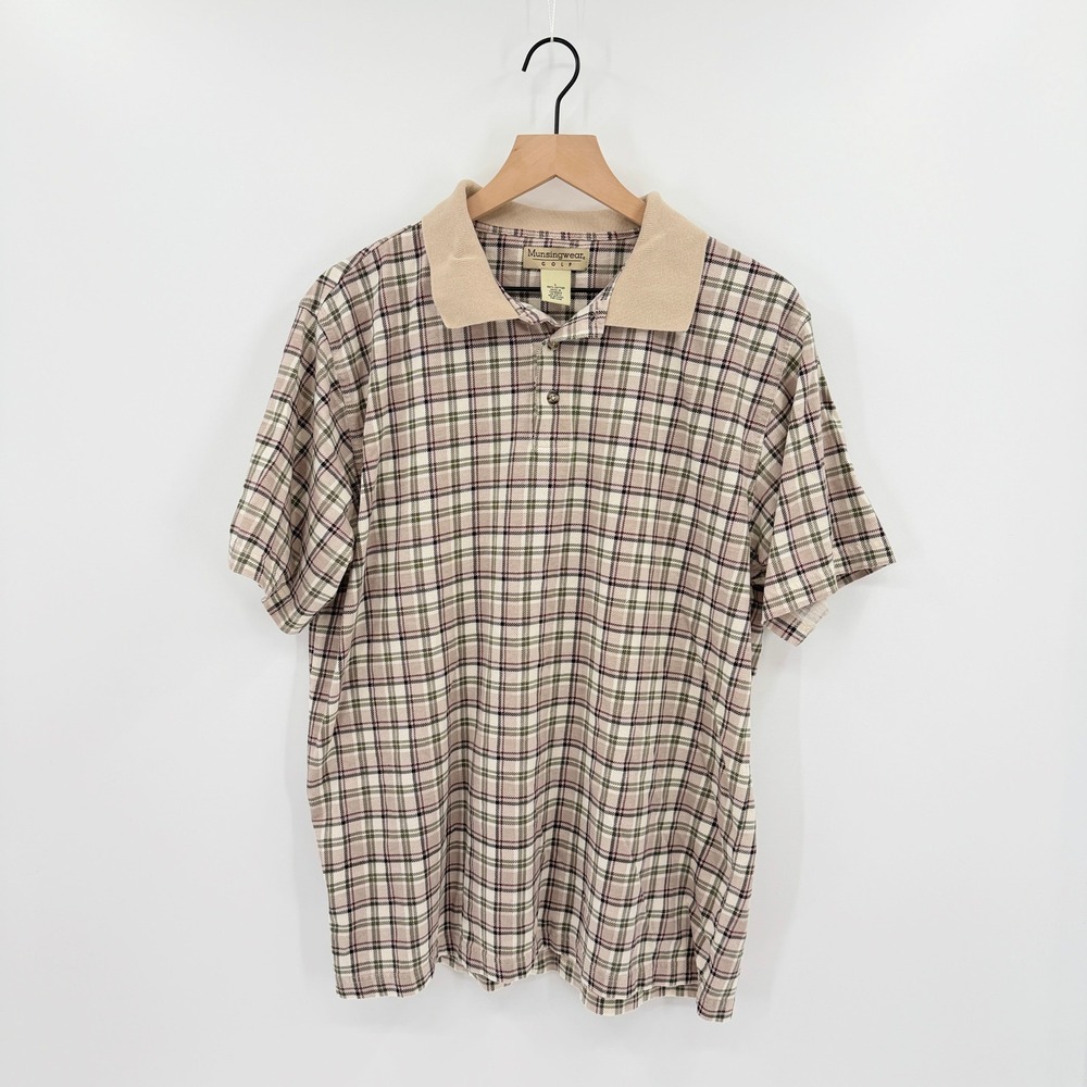 Munsingwear Golf Polo Shirt Mens L Plaid Grandpa Dadcore Preppy 90s Sporty